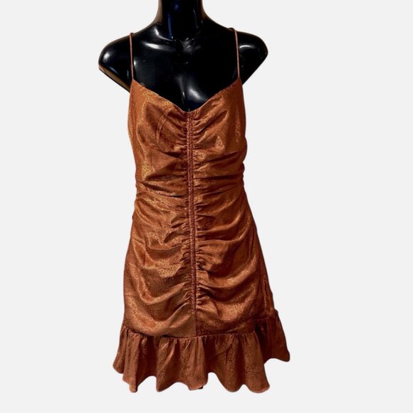 Anthropologie ASTR The Label NWT Mini Ruched Ruffle Silky Dress Women's size L - Picture 2 of 10